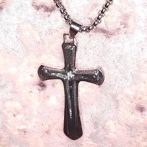 Men's silver ss Cross Necklace with one rhinestone accent NEW